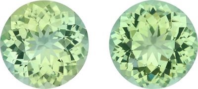 Round cut green tourmaline, 12.02 by 11.98 mm, shown at actual size