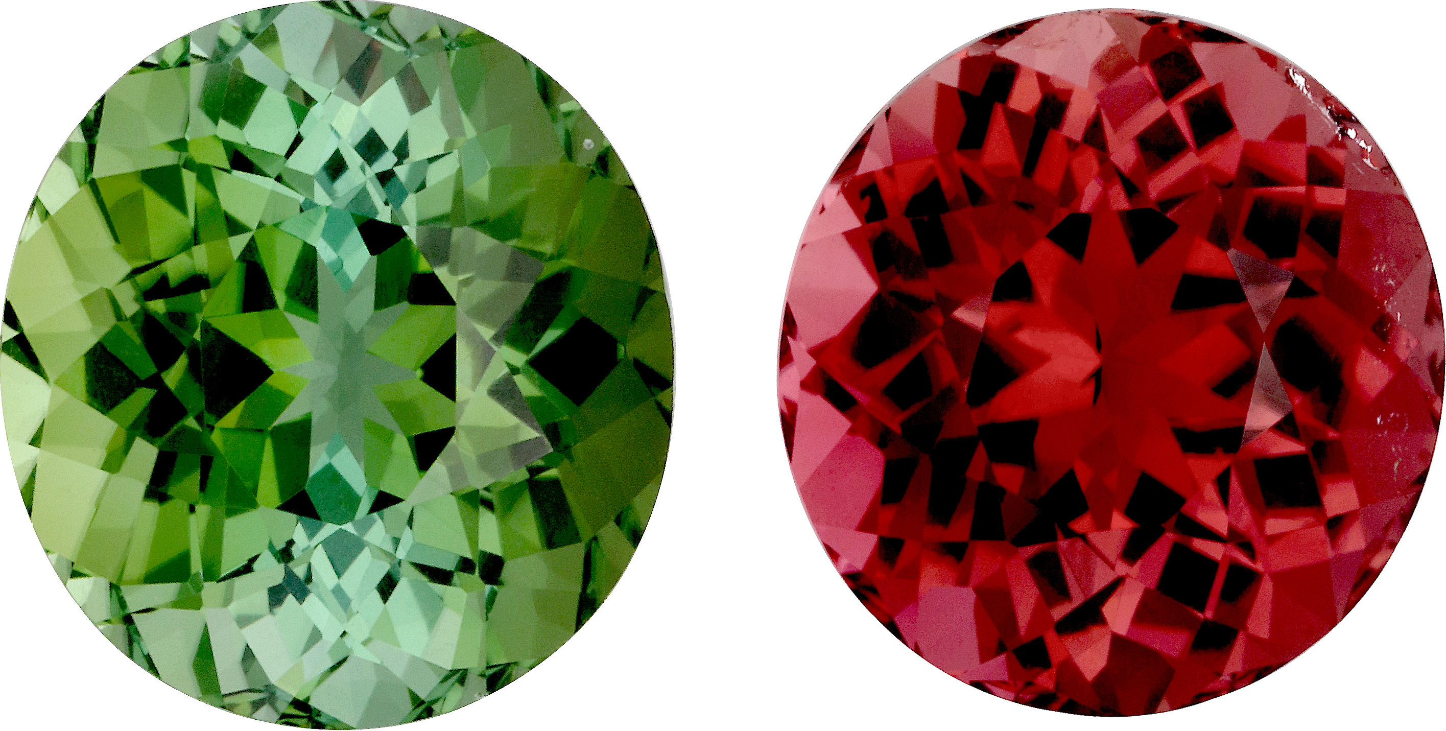 Oval cut compliment colour tourmaline, 13 by 12 mm, shown at actual size