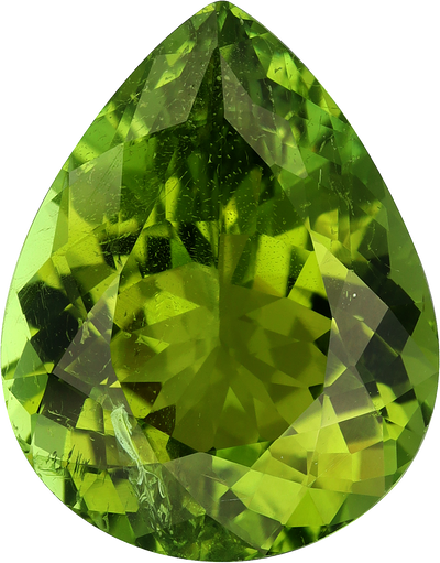 Pear cut cuprian tourmaline, 14 by 11 mm, shown at actual size