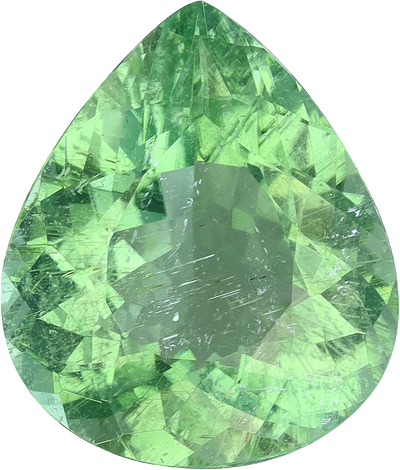 Pear cut cuprian tourmaline, 14.1 by 12.1 mm, shown at actual size