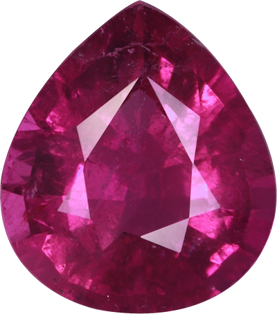 Pear cut cuprian tourmaline, 10.64 by 9.41 mm, shown at actual size