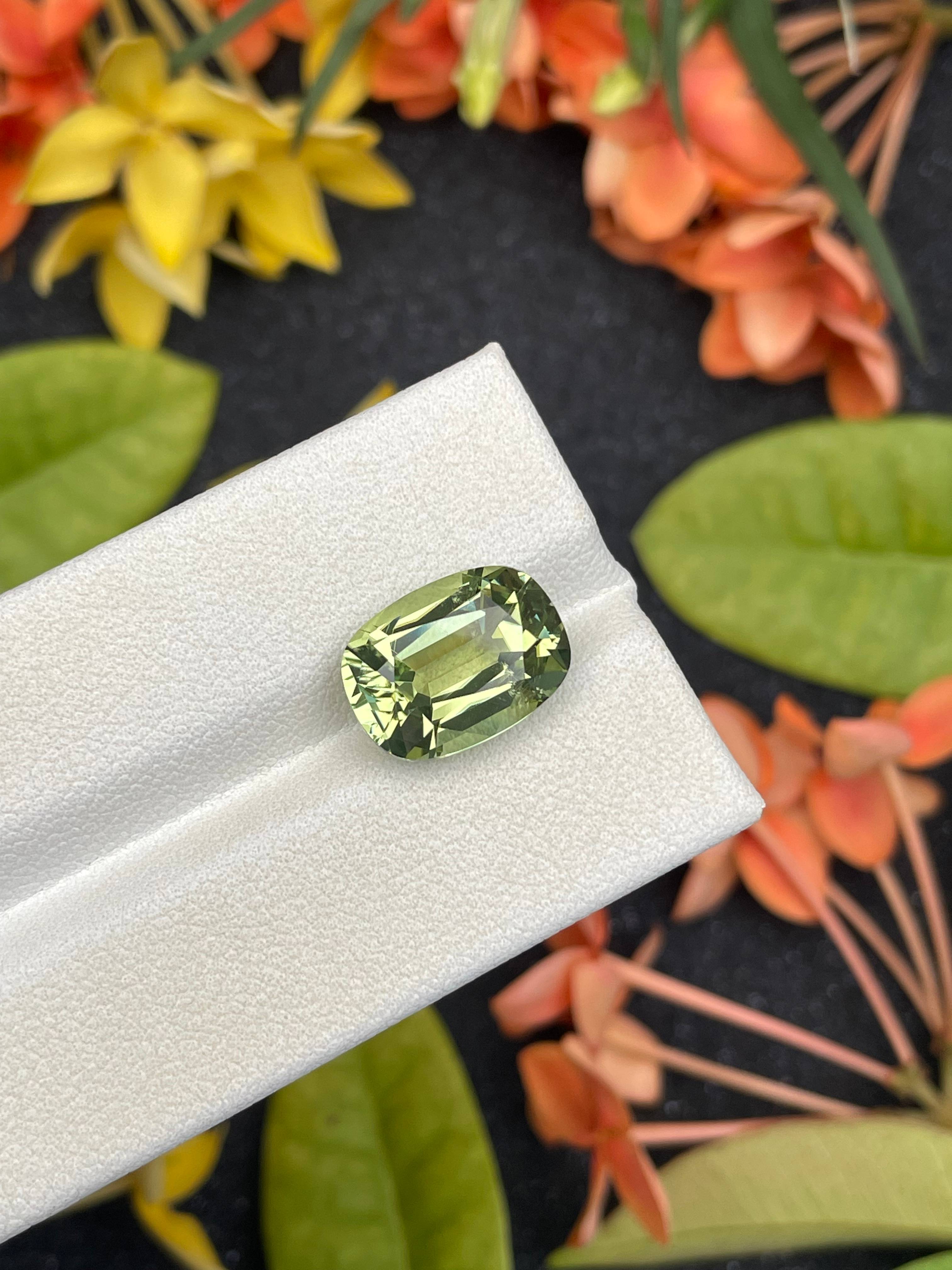 lime green cuprian tourmaline, 6.14ct cushion cut — view 5