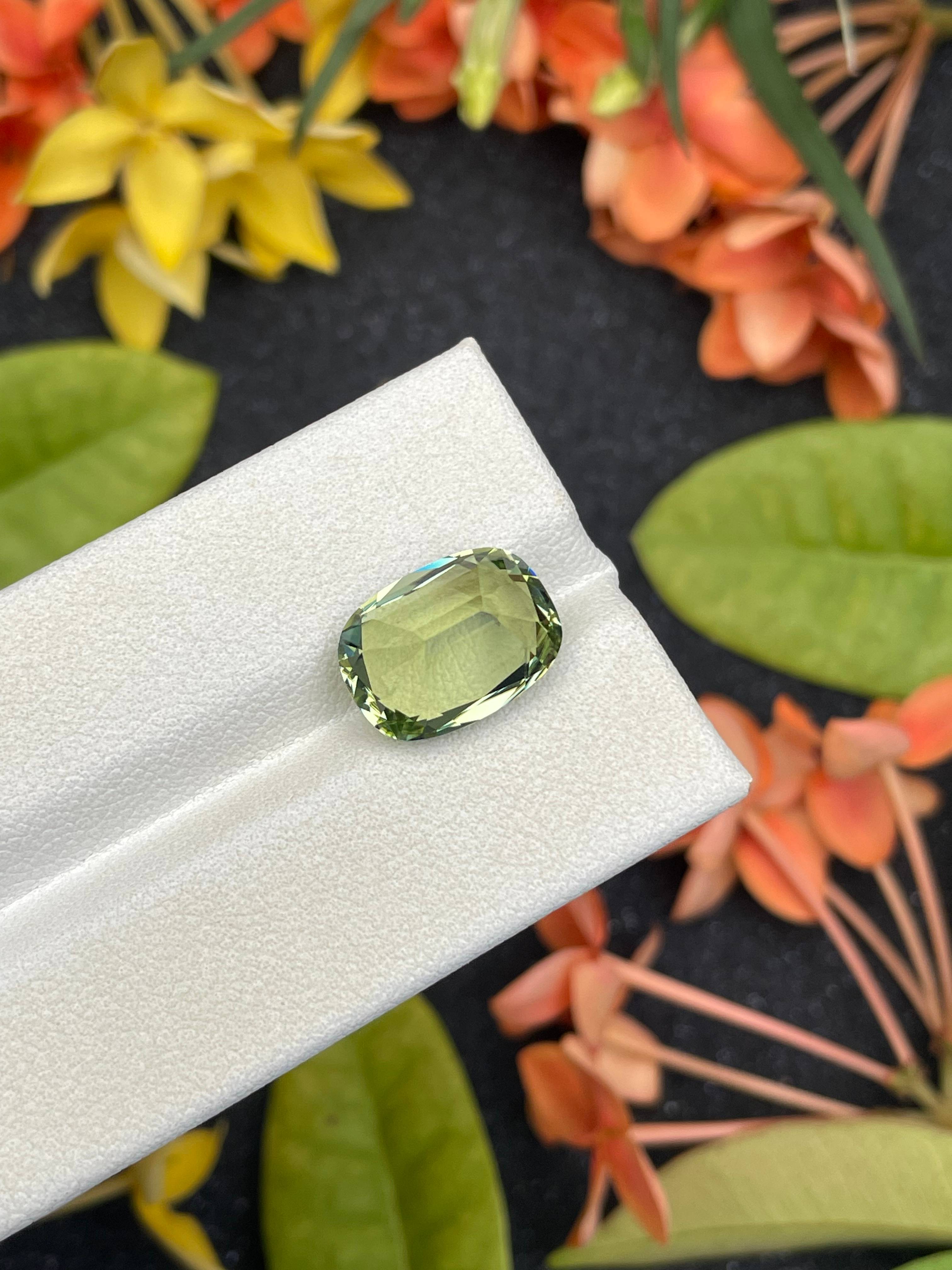 lime green cuprian tourmaline, 6.14ct cushion cut — view 6