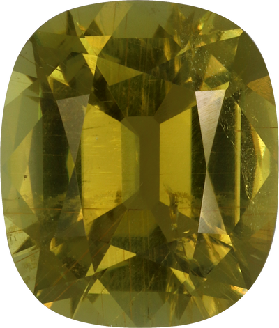 Cushion cut cuprian tourmaline, 12.9 by 10.95 mm, shown at actual size