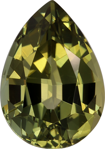 Pear cut cuprian tourmaline, 15.02 by 10.64 mm, shown at actual size