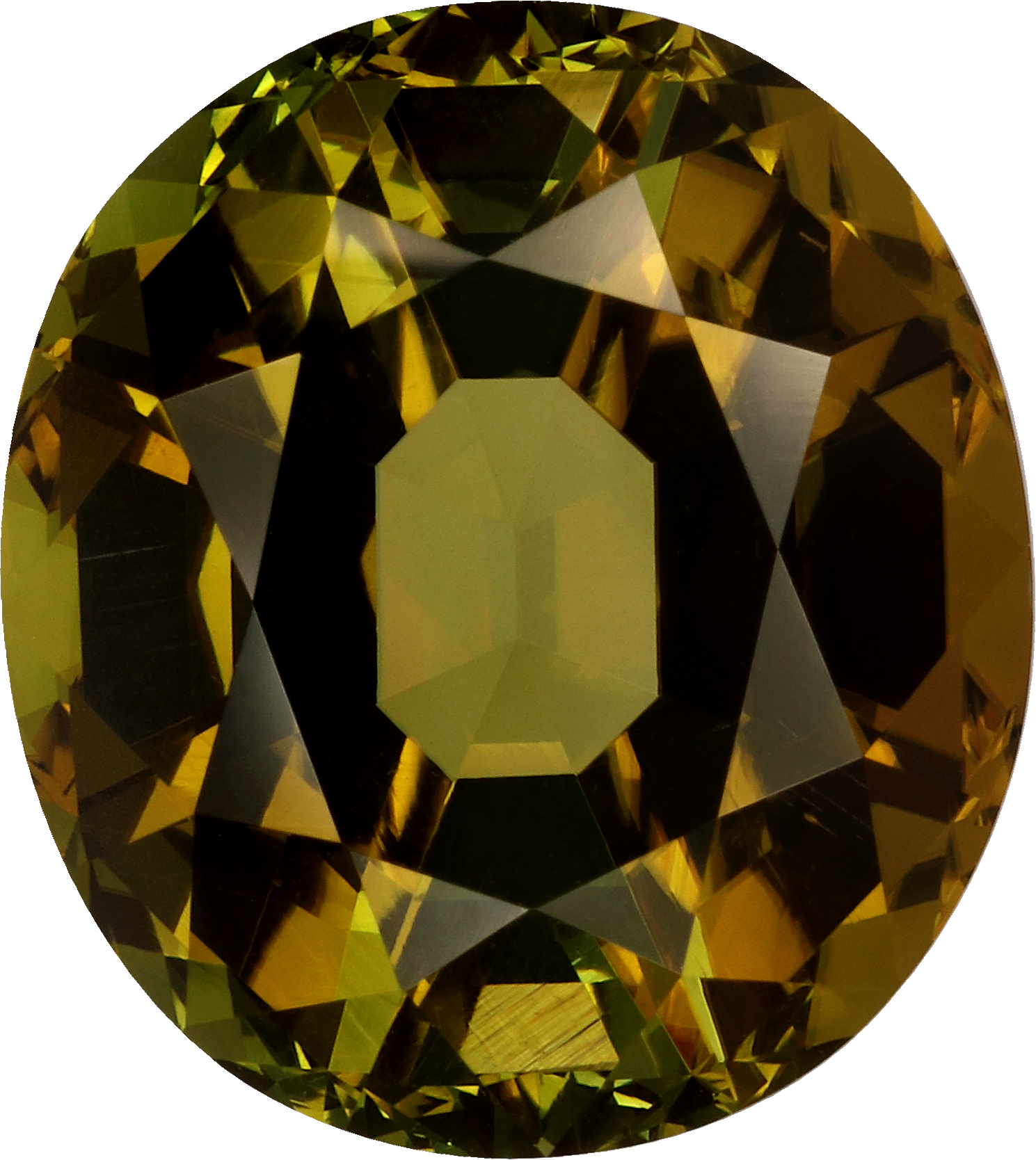 Oval cut cuprian tourmaline, 17.52 by 15.6 mm, shown at actual size