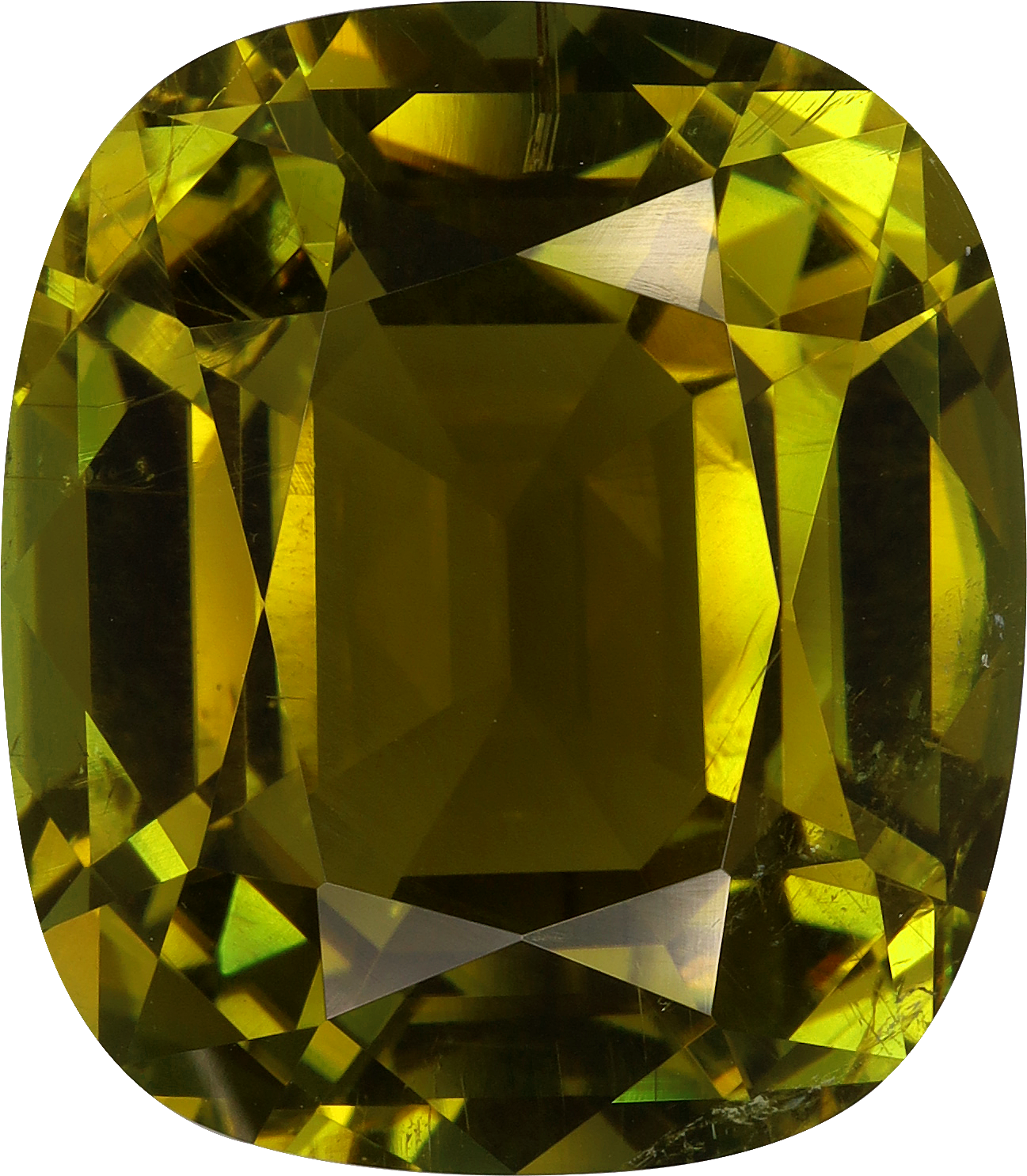Cushion cut cuprian tourmaline, 17.97 by 15.67 mm, shown at actual size