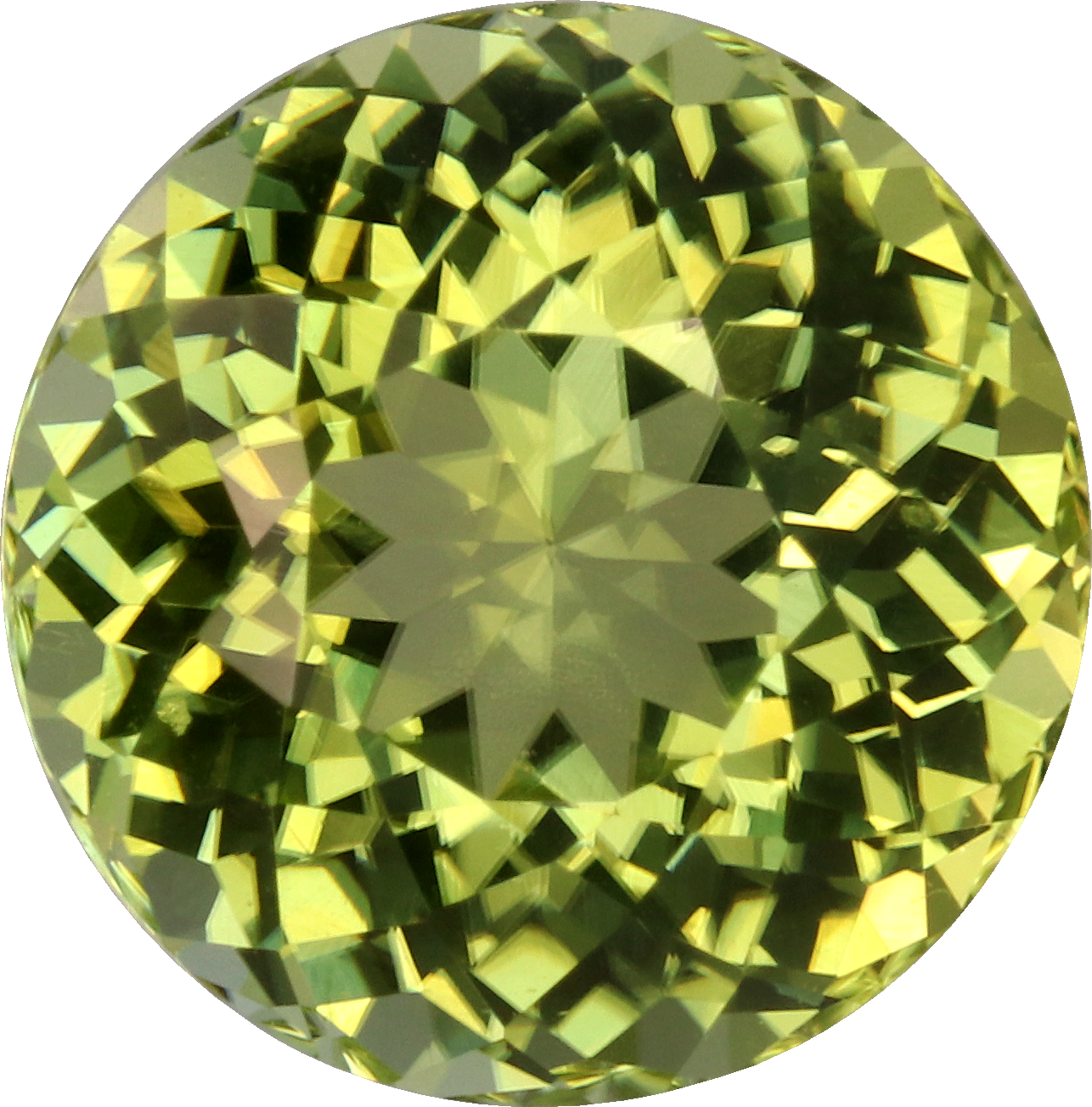 Round cut cuprian tourmaline, 9.67 by 9.56 mm, shown at actual size