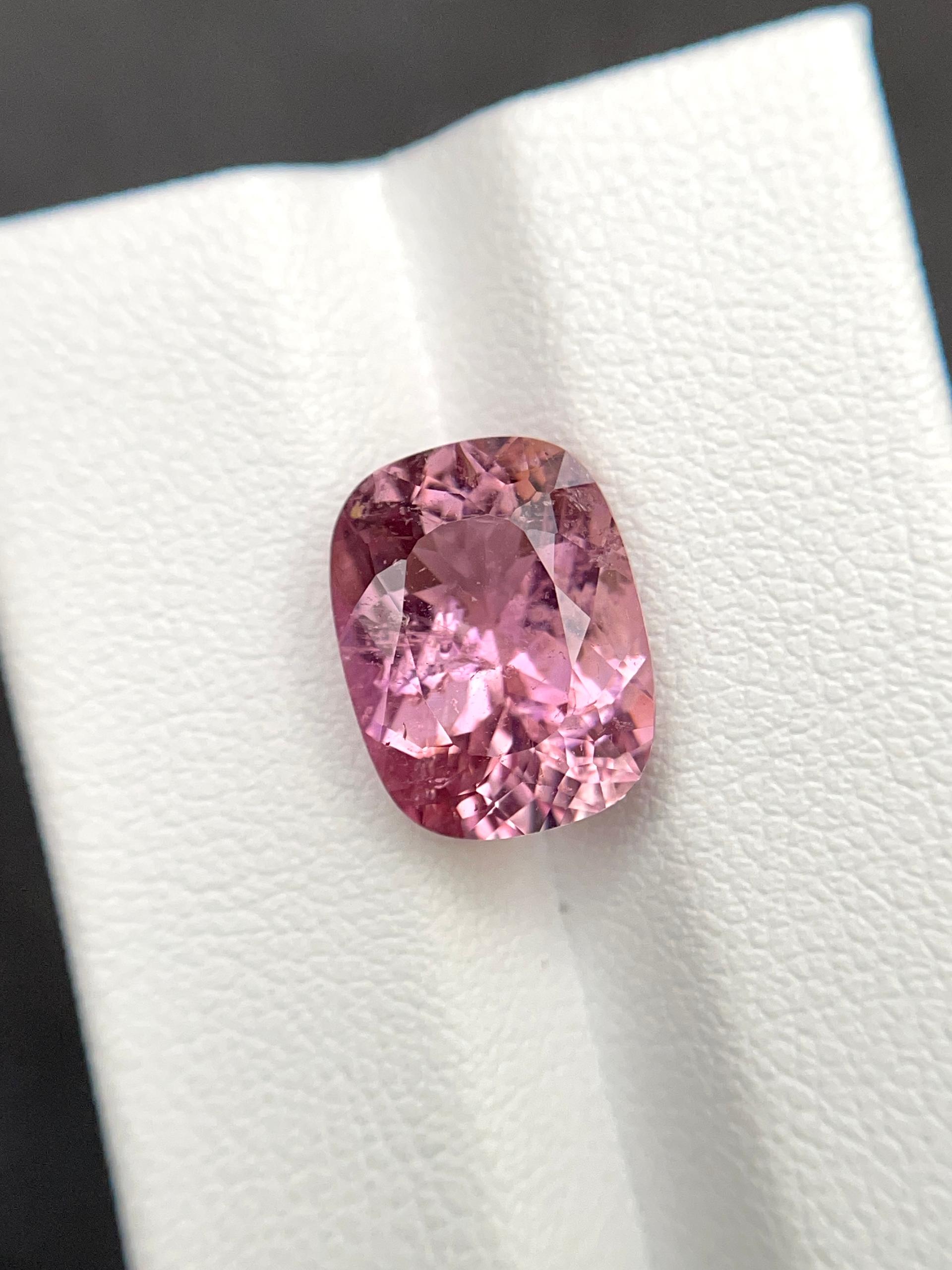 bubblegum pink cuprian tourmaline, 5.88ct cushion cut — view 5