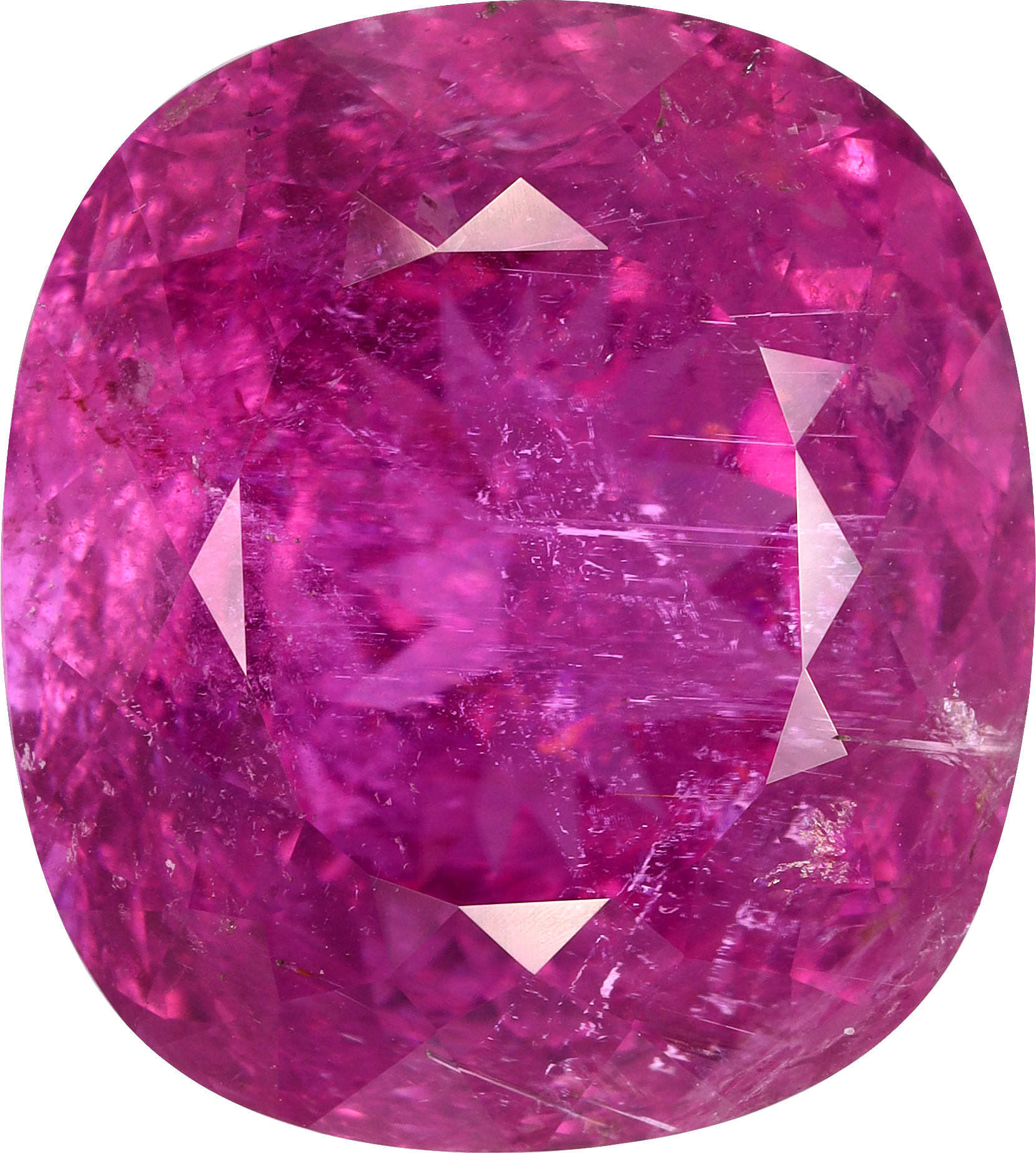 Cushion cut cuprian tourmaline, 16.96 by 13.01 mm, shown at actual size