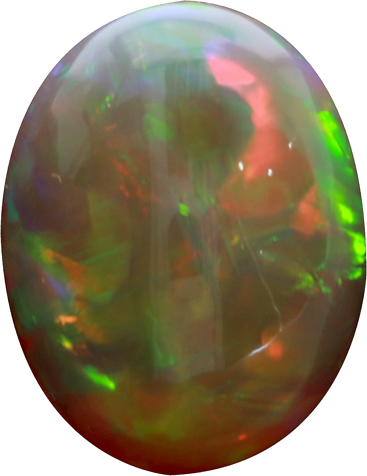 Oval cut ethiopian opal, 16.06 by 12.56 mm, shown at actual size