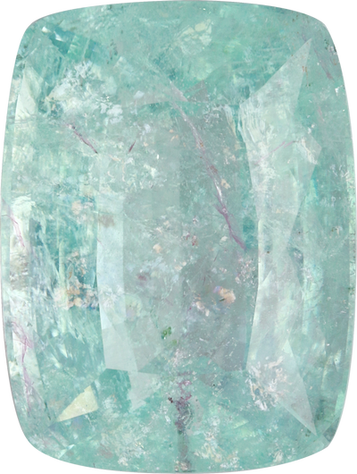 Cushion cut paraiba tourmaline, 23.51 by 17.73 mm, shown at actual size
