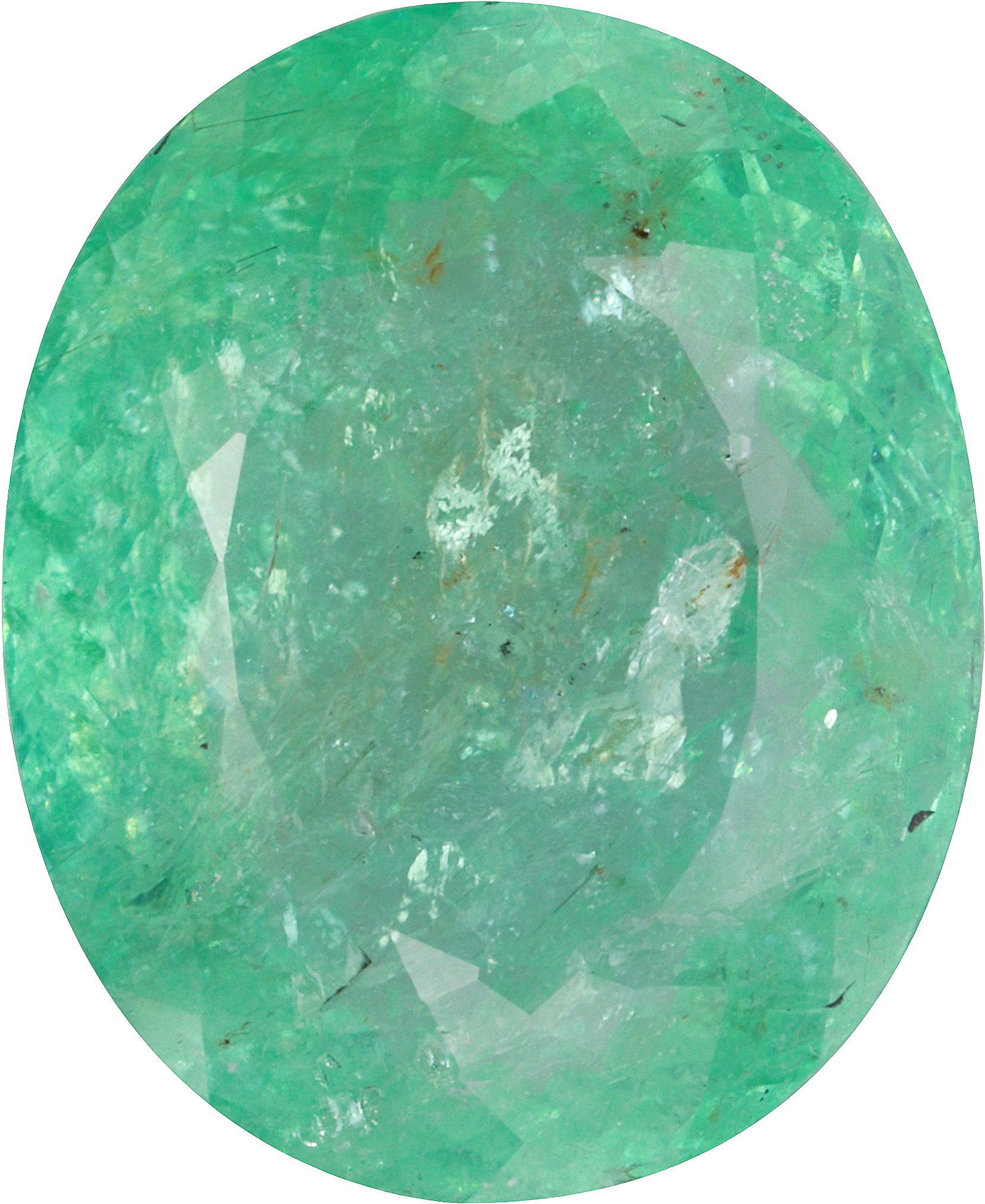 Oval cut paraiba tourmaline, 22.44 by 18.29 mm, shown at actual size