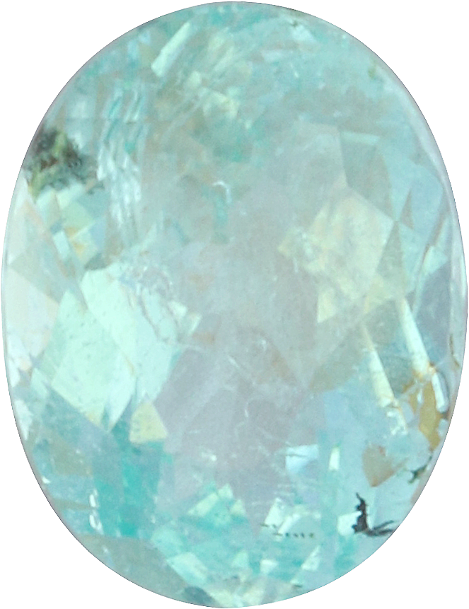 Oval cut paraiba tourmaline, 6.08 by 4.61 mm, shown at actual size