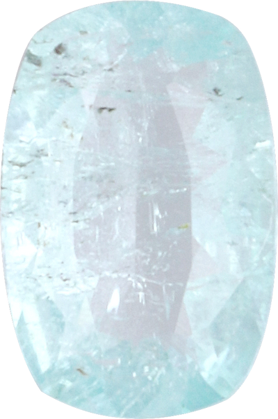 Cushion cut paraiba tourmaline, 6.12 by 4.04 mm, shown at actual size