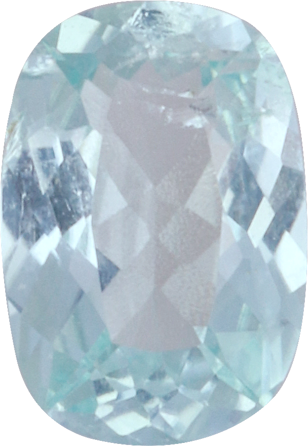 Cushion cut paraiba tourmaline, 6.15 by 4.22 mm, shown at actual size