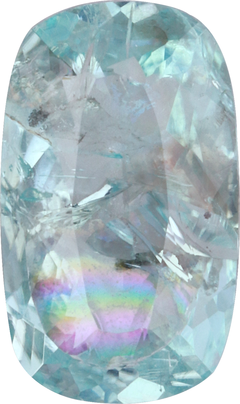 Cushion cut paraiba tourmaline, 9.98 by 5.98 mm, shown at actual size