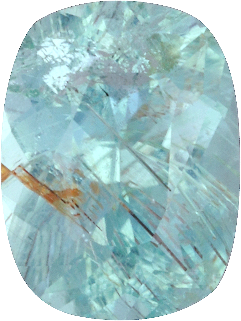 Cushion cut paraiba tourmaline, 6.92 by 5.22 mm, shown at actual size