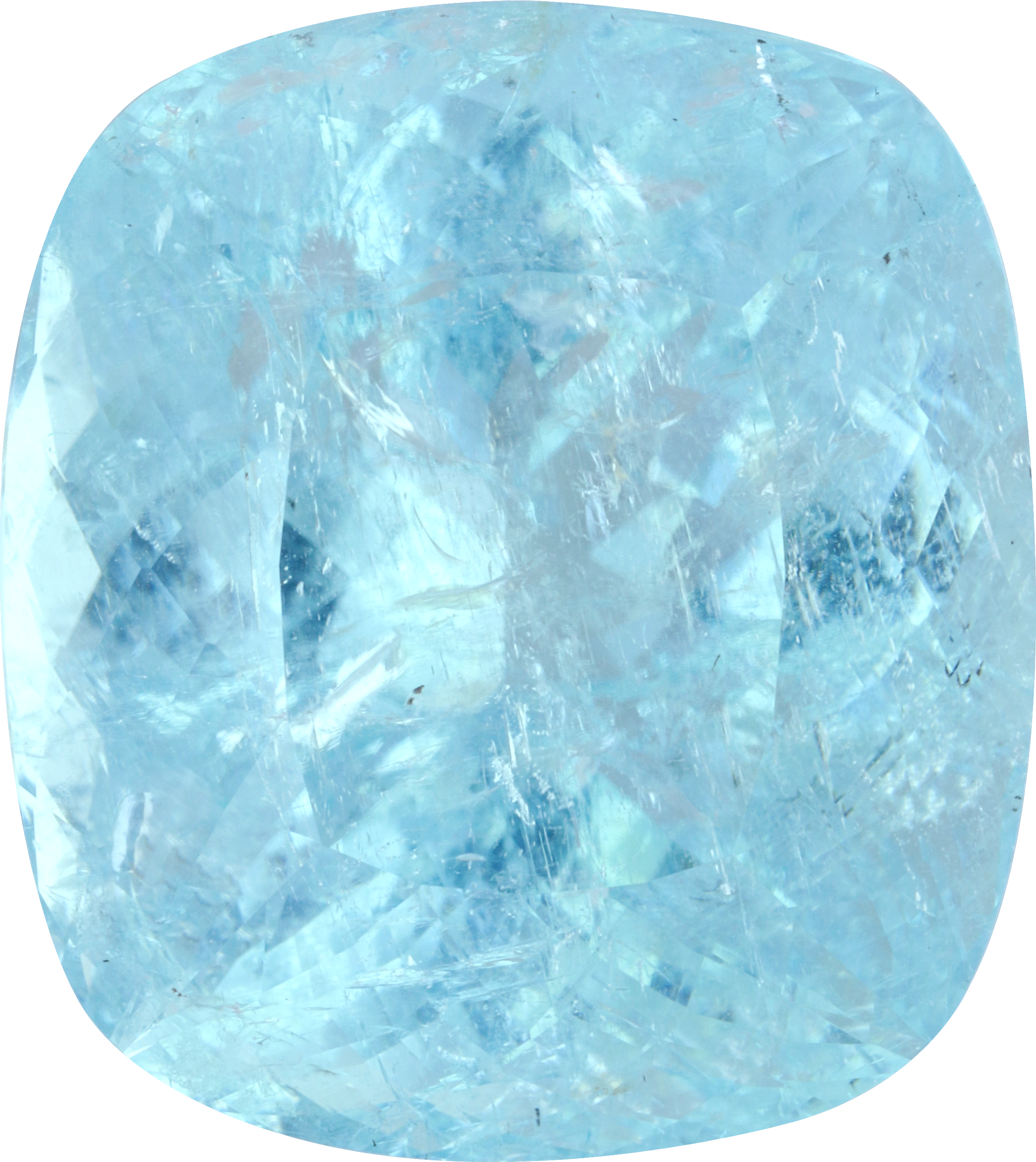 Cushion cut paraiba tourmaline, 21.64 by 19.28 mm, shown at actual size