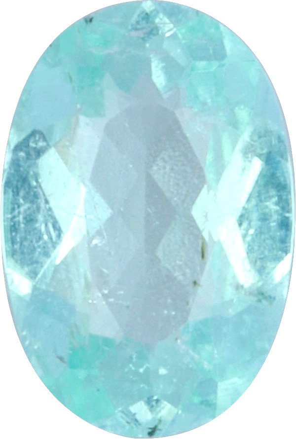 Oval cut paraiba tourmaline, 6.16 by 4.13 mm, shown at actual size
