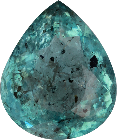 Pear cut paraiba tourmaline, 15.46 by 12.9 mm, shown at actual size
