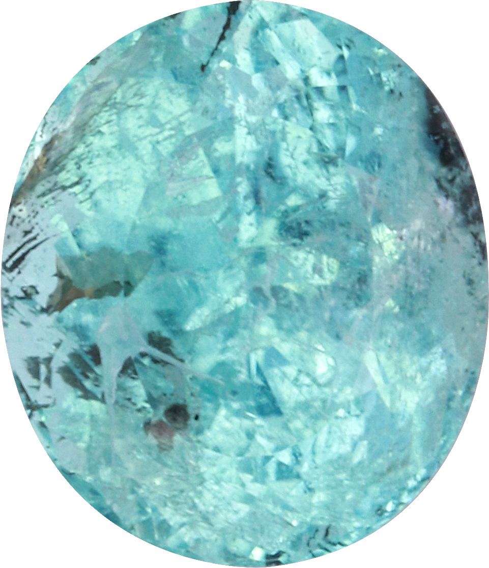 Oval cut paraiba tourmaline, 7.73 by 6.65 mm, shown at actual size