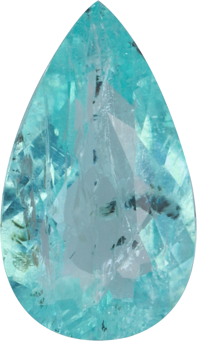 Pear cut paraiba tourmaline, 10.73 by 6.3 mm, shown at actual size