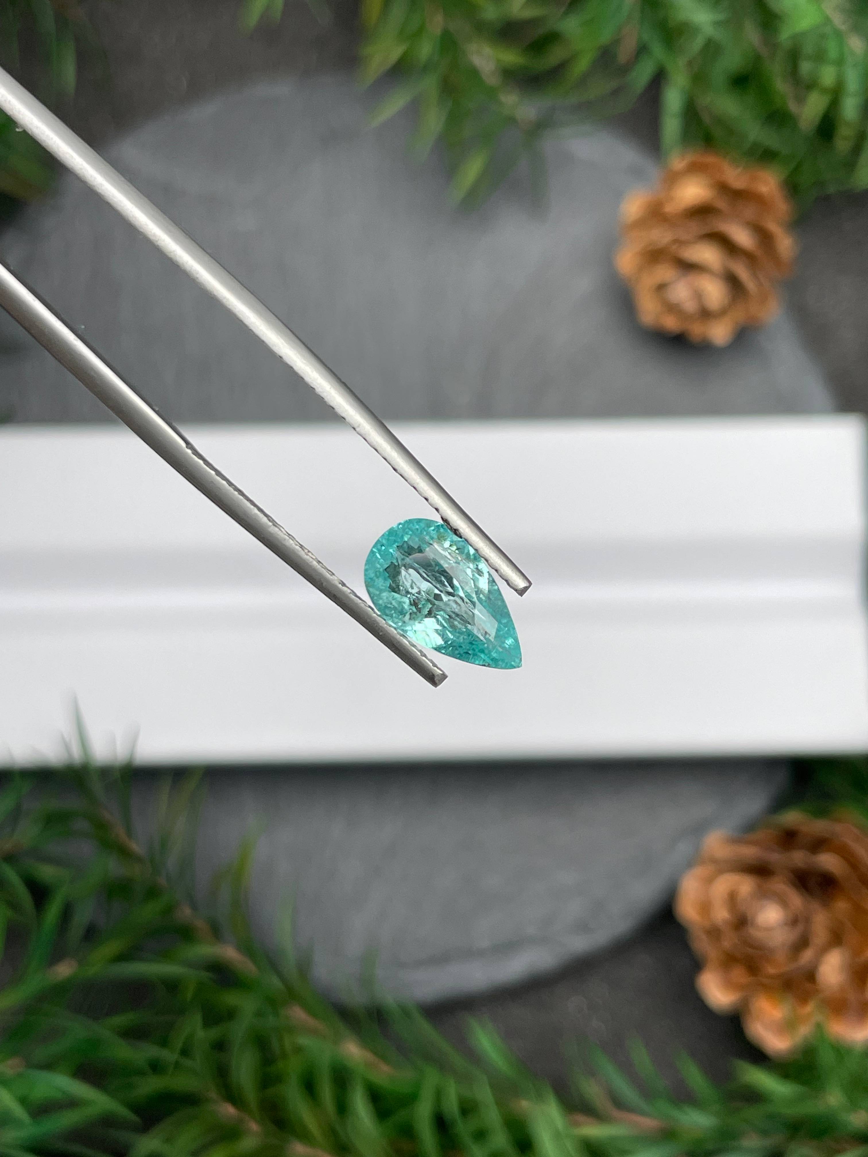 Neon blue paraiba tourmaline, 1.52ct pear cut — view 6