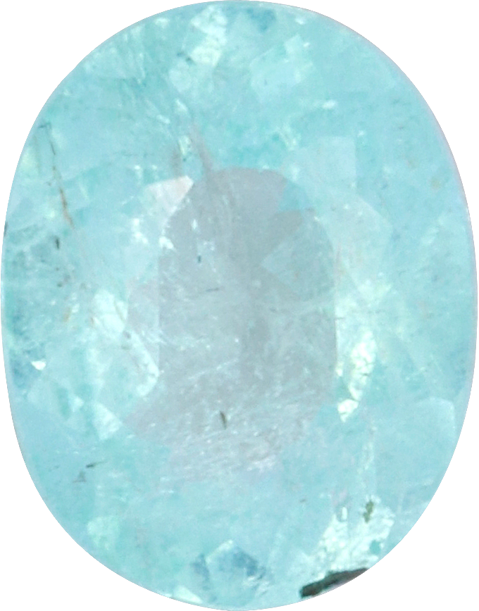 Oval cut paraiba tourmaline, 6.11 by 4.77 mm, shown at actual size