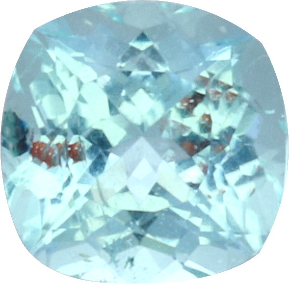Cushion cut paraiba tourmaline, 4.02 by 4.01 mm, shown at actual size