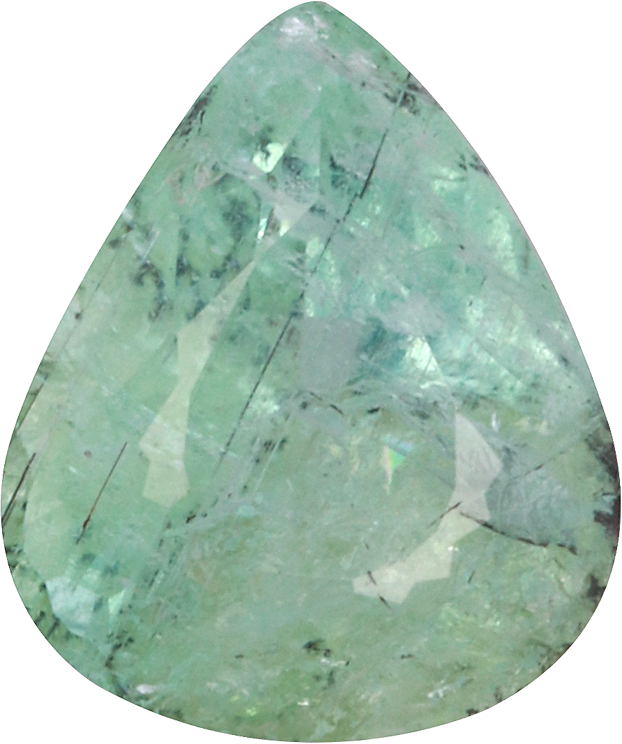 Pear cut paraiba tourmaline, 9.21 by 7.67 mm, shown at actual size