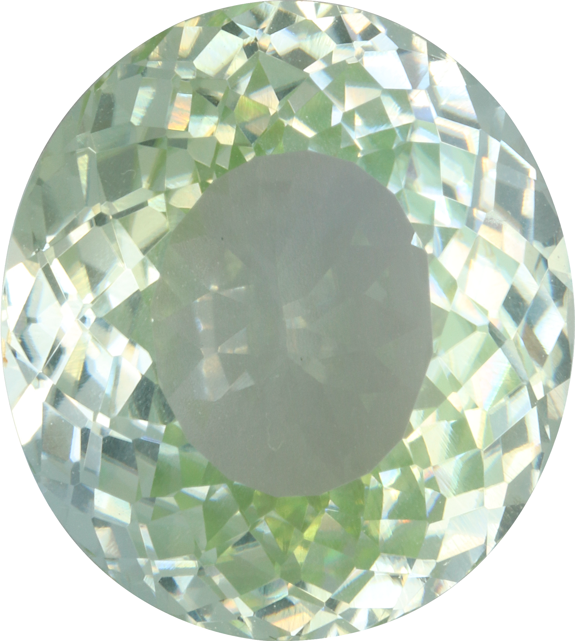 Oval cut paraiba tourmaline, 14.37 by 12.91 mm, shown at actual size