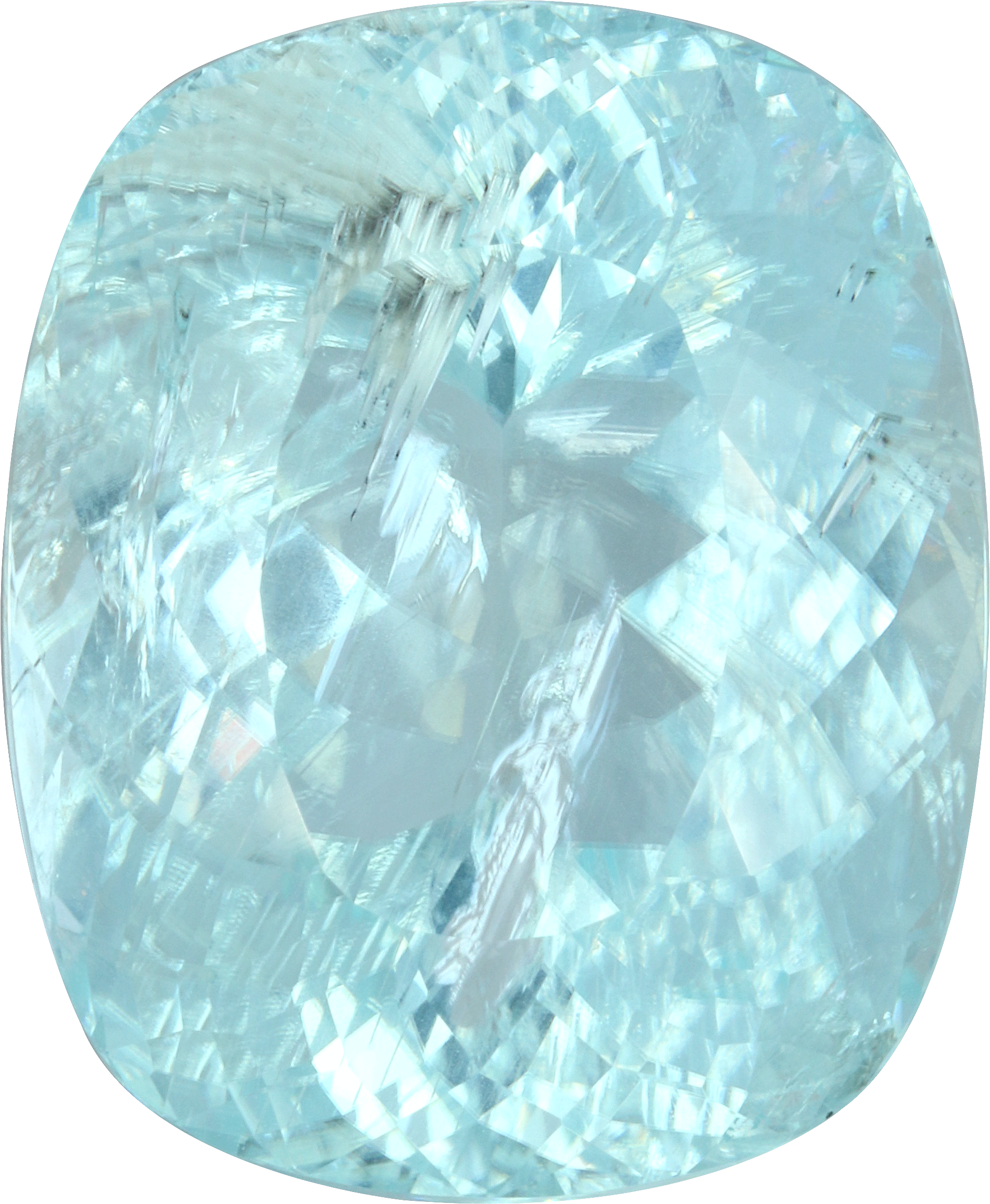 Cushion cut paraiba tourmaline, 24.71 by 20.28 mm, shown at actual size