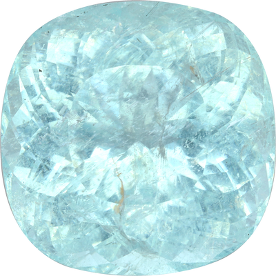 Cushion cut paraiba tourmaline, 24.24 by 24.18 mm, shown at actual size