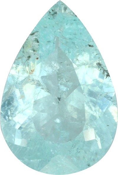 Pear cut paraiba tourmaline, 19.17 by 12.93 mm, shown at actual size