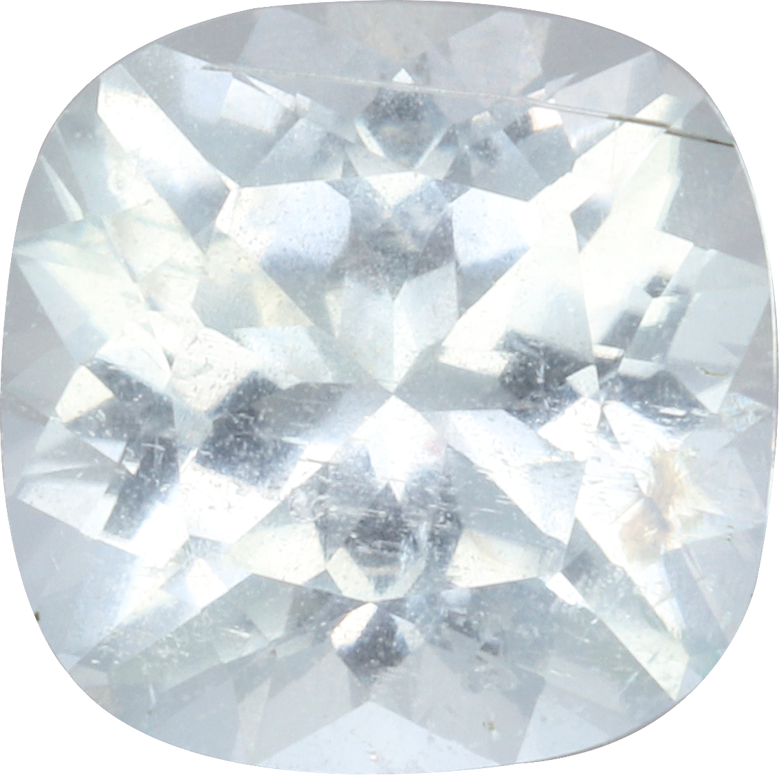Cushion cut paraiba tourmaline, 7.15 by 7.13 mm, shown at actual size