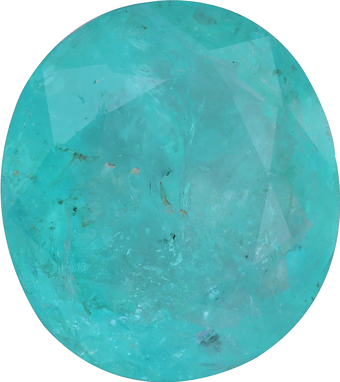Oval cut paraiba tourmaline, 13.51 by 12.45 mm, shown at actual size