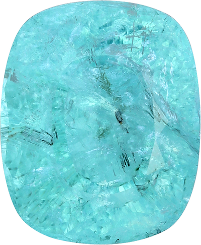 Cushion cut paraiba tourmaline, 12.99 by 10.61 mm, shown at actual size