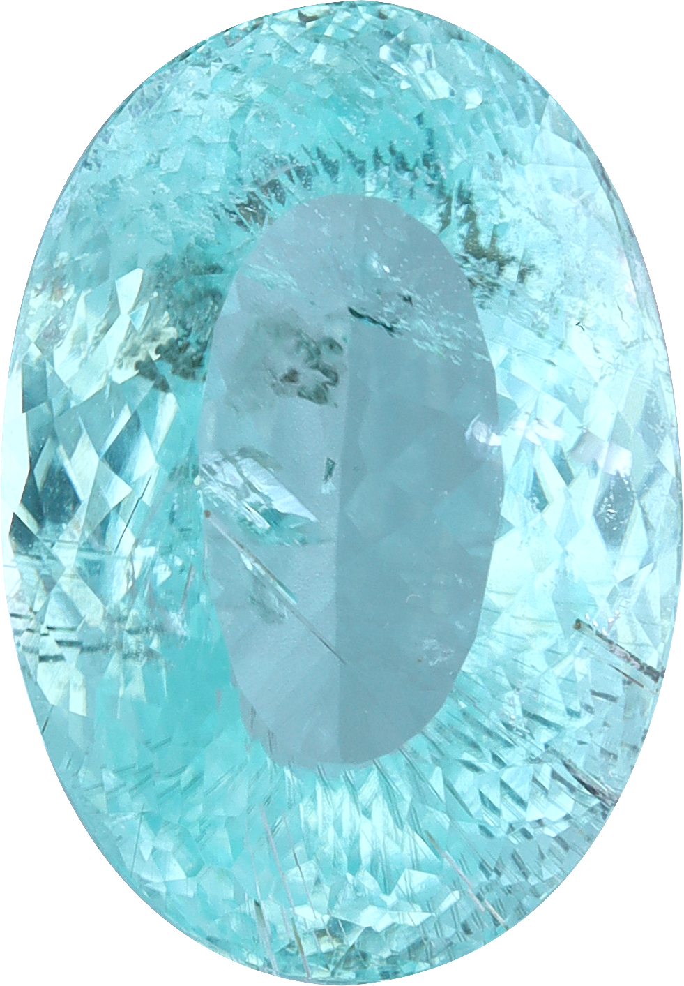 Oval cut paraiba tourmaline, 12.99 by 9.05 mm, shown at actual size