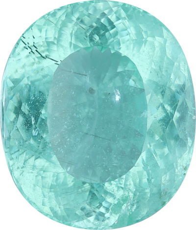 Oval cut paraiba tourmaline, 15.56 by 13.21 mm, shown at actual size