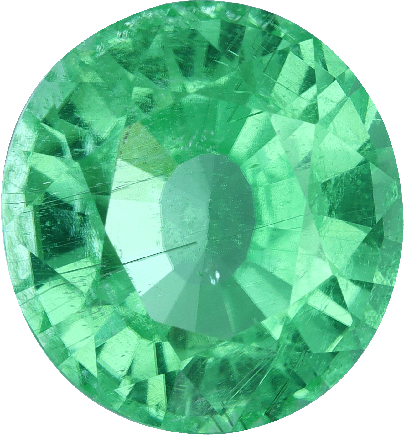 Oval cut paraiba tourmaline, 12.39 by 11.37 mm, shown at actual size