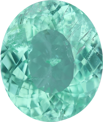 Oval cut paraiba tourmaline, 15.11 by 12.61 mm, shown at actual size