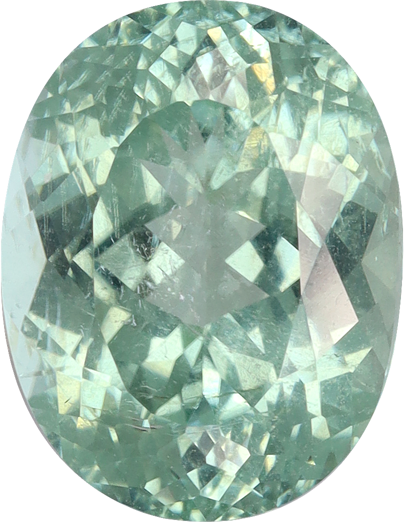 Oval cut paraiba tourmaline, 9.97 by 7.68 mm, shown at actual size