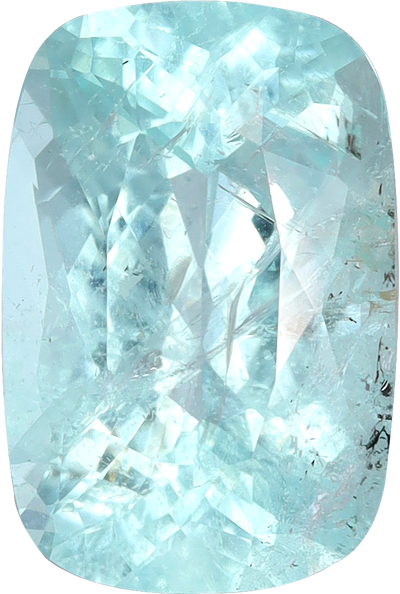 Cushion cut paraiba tourmaline, 9.97 by 6.61 mm, shown at actual size