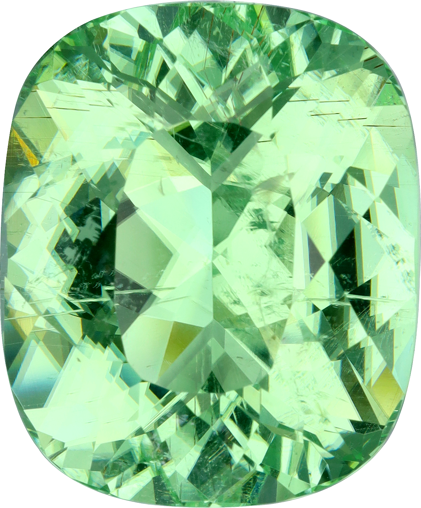 Cushion cut paraiba tourmaline, 25.82 by 21.38 mm, shown at actual size