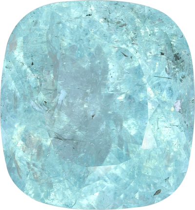 Cushion cut paraiba tourmaline, 13.65 by 12.69 mm, shown at actual size