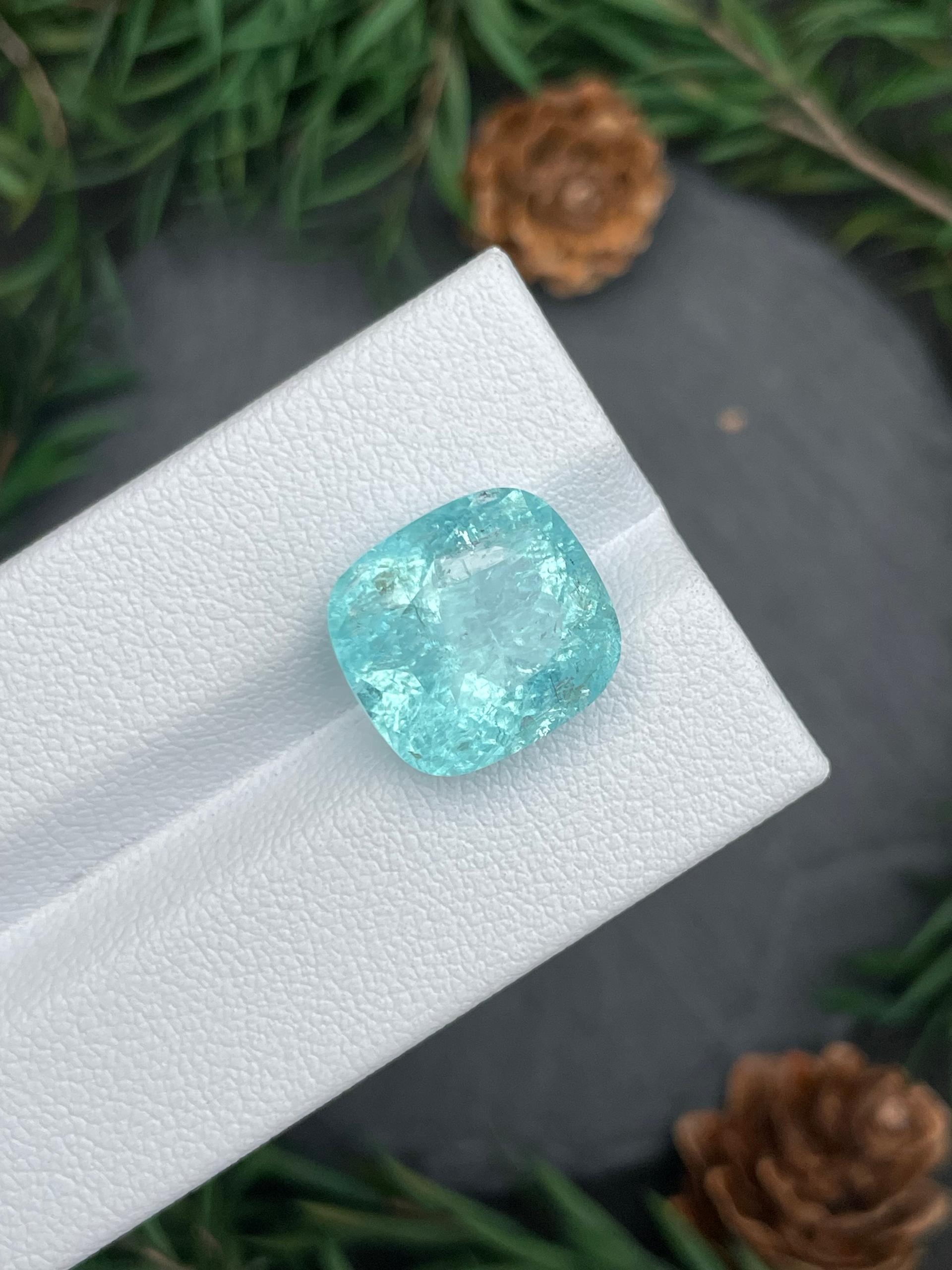teal blue paraiba tourmaline, 10.32ct cushion cut — view 5