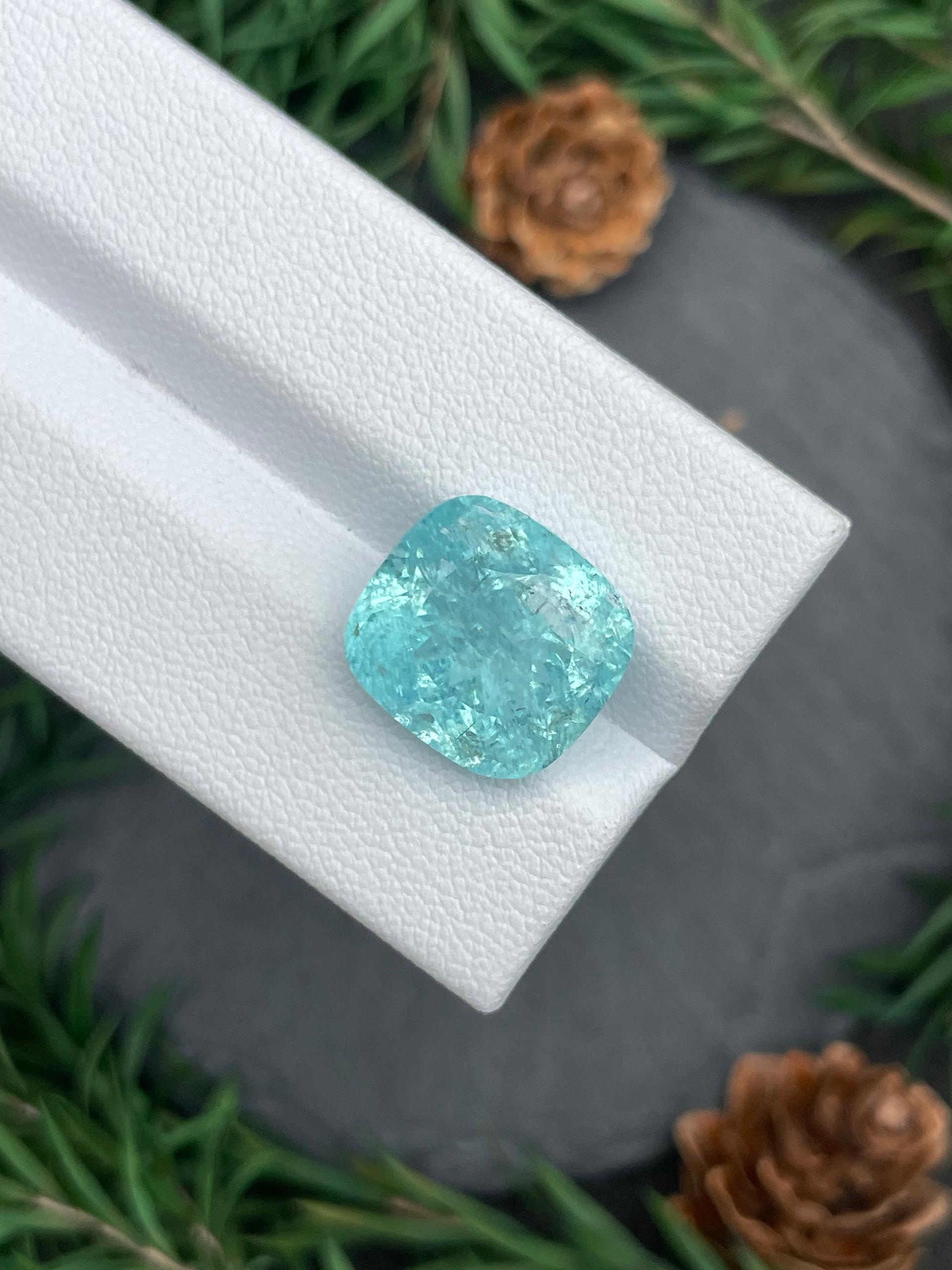 teal blue paraiba tourmaline, 10.32ct cushion cut — view 6