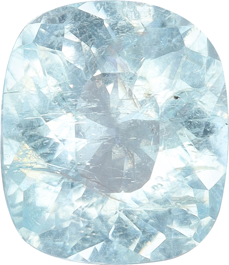 Cushion cut paraiba tourmaline, 8.21 by 7.11 mm, shown at actual size