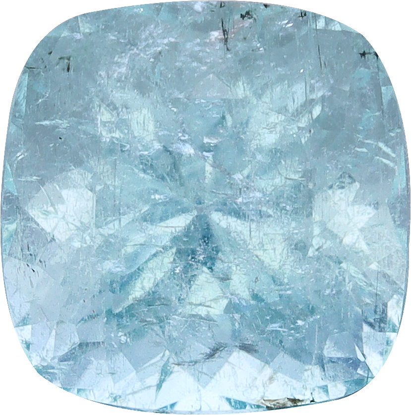 Cushion cut paraiba tourmaline, 7.42 by 7.4 mm, shown at actual size